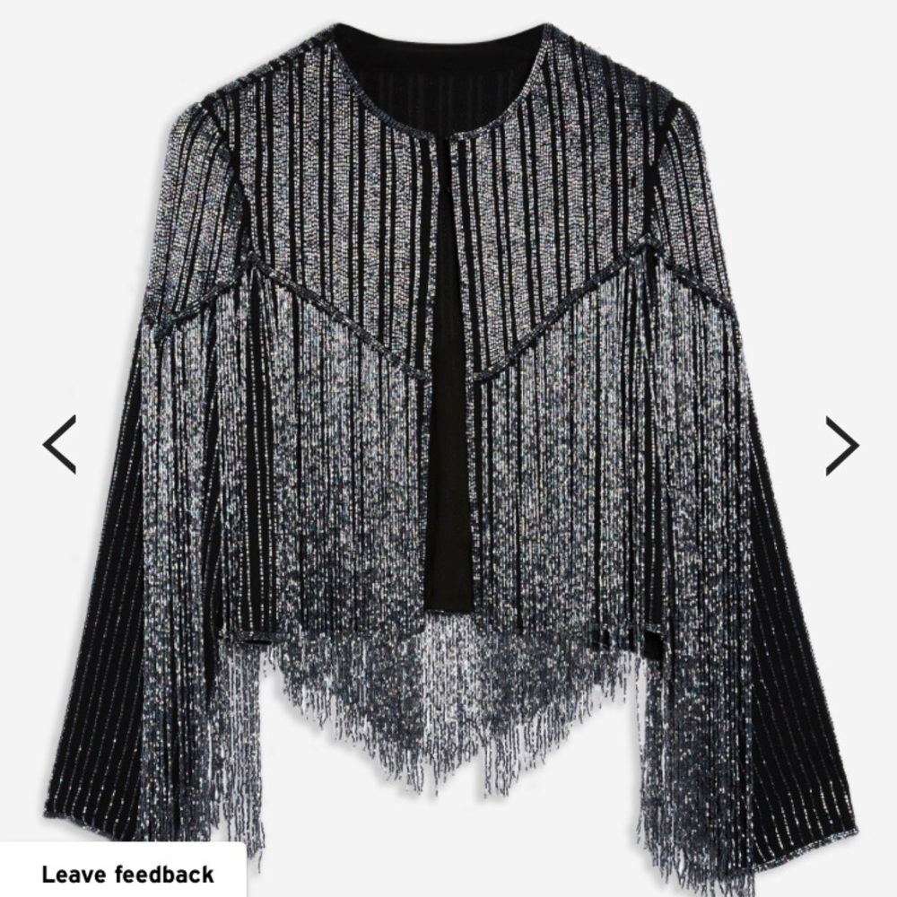 Topshop Beaded Fringe Jacket